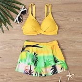 cheap Surfing Tankinis &amp; Bikinis-Women's Tankini Two Piece Swimsuit Ruffle Swimwear Swimwear Yellow Red Breathable Quick Dry Lightweight Sleeveless - Swimming Surfing Beach Summer Spring