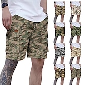 baratos Clássico-Homens Bermuda Cargo Shorts camuflados Calção Shorts de verão Com Cordão Cintura elástica Bolso multi Côr Camuflagem Conforto Vestível Comprimento do joelho Ao ar livre Esporte Diário Moda Casual