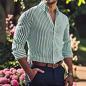 preiswerte Herrenhemd zum Knöpfen-Herren Hemd Sommerhemd Freizeithemd Knopfhemd Rote Blau Grün Kaki Dunkelblau Langarm Streifen Revers Urlaub Hawaiianisch Button-Down Bekleidung Polyester Mode Lässig Bequem