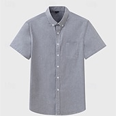 billige Button Down-skjorter for menn-Herre Skjorte Dresskjorter Skjorte med knapper Helfarge Bryllup Fest Hvit Himmelblå Grå Kortermet Knaphul Sommer Vår Klær Lomme