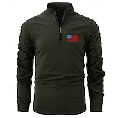 preiswerte Basic-T-Shirts-Herren T Shirt Henley Hemd T-Shirt Langarmshirt Langarm Viertelreißverschluss Frühling Herbst Amerikanische US-Flagge Mode Designer Basic Gerafft Urlaub Straße Ausgehen Schwarz Weiß Rosa Top T-Shirt