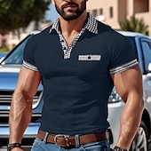 preiswerte Klassisches Poloshirt für Herren-Herren Golfhemd Golf Poloshirts Arbeit Casual Kargen Kurzarm Basic Modern Farbblock Patchwork Knopf Sommer Frühling Regular Fit Schwarz Weiß Rote Marineblau Blau Beige Golfhemd