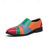 levne Poloformální-pánské vícebarevné patchworkové slip-on společenské boty – výrazné mokasíny inspirované vintage na večírky, jevištní představení a módní události