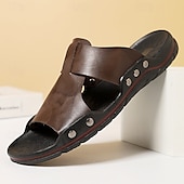 abordables Sandales habillées-sandales décontractées à enfiler en cuir jaune pour hommes avec détails cloutés, chaussures d&#039;extérieur confortables pour l&#039;été