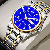 お買い得  クォーツ腕時計-デジタル新ダイヤモンドスタッズ合金スチールバンドメンズビジネスクォーツウォッチ発光デュアルカレンダーラウンドダイヤル防水定格ipx7多機能ファッションウォッチ旅行ギフトに最適