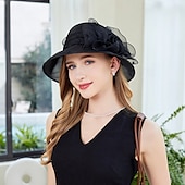 billige Partyhatter-Hatter organza Bøttehatt Bryllup Te Fest cocktail Elegant Årgang søt stil Med Tyll Hodeplagg Hodeplagg