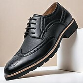 levne Formální-pánské hnědé brogue boty s robustní podrážkou, klasický šněrovací design, ležérní styl pro outdoorové i každodenní nošení