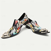 billige Elementære Pensko-Herre Premium Kuskin Løpere med Gullspiss Livlig Kunstnerisk Print og Metallisk Gull Løvehode Detalj–Moderne Slip-On Sko Spesielle Anledninger og Uttrykksmotet