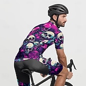 お買い得  メンズジャージ-男性用 サイクリングジャージー スカル 半袖 バイク Tシャツ ジャージー 3つのリアポケット付き マウンテンサイクリング 速乾性 人間工学デザイン ウィッキング 高通気性 スポーツ バイオレット ブラック 濃い紫色 衣類