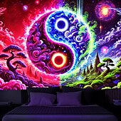 זול שטיחי קיר של Blacklight-שטיח באור שחור מואר בחושך מסיבת מוארת בתגובה ל-UV טאיצ&#039;י זן מטושטש לאנדסקייפ טבע תלוי שטיח אמנות קיר קיר לסלון חדר שינה