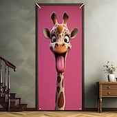 tanie Okładki drzwi-Zabawne Zwierzęta Dekoracje Drzwi Pokrycia Drzwi Giraffe Gobelin Zasłona Drzwi Dekoracja Tło Wewnątrz/Zewnątrz Baner Drzwi dla Domku Wiejskiego