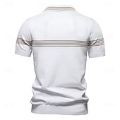 cheap Men&#039;s Elite Polo-Men&#039;s Polo Knit Polo Sweater Formal Work Turndown Quarter Zip Short Sleeve Striped Zip Up Stripe-Trim Spring Black White Khaki Polo