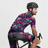 お買い得  メンズジャージ-男性用 サイクリングジャージー スカル 半袖 バイク Tシャツ ジャージー 3つのリアポケット付き マウンテンサイクリング 速乾性 人間工学デザイン ウィッキング 高通気性 スポーツ バイオレット ブラック 濃い紫色 衣類