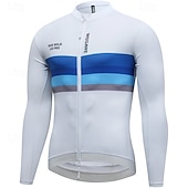 abordables Maillots pour hommes-Homme Maillot de cyclisme Bloc de Couleur manche longue Cyclisme Maillot avec 3 poches arrière VTT Vélo tout terrain Séchage Rapide Respirant Des sports Blanche Bleu Vêtement Tenue