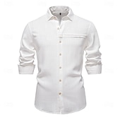 abordables Informal de negocios-Hombre Camisa camisa de lino Camisa de lino de algodón Camisa casual Abotonar la camisa Plano Vacaciones Calle Blanco Azul Marino Oscuro Albaricoque Manga Larga Diseño Primavera Ropa Frunce