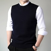 preiswerte Herren Elite Pullover &amp; Cardigans-Herren Pullunder Stricken Rundhalsausschnitt Einfarbig Rundhalsausschnitt Strickware Elegant Schule Formell Bekleidung Frühling Herbst Schwarz Marineblau S M L