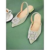 economico Ballerine da donna-tacchi alti in raso verde con fibbia in cristallo – scarpe casual eleganti per donna, perfette per eventi diurni, feste o cocktail