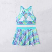 abordables Maillots une pièce et tankinis-Femme Tankini Maillot De Bain Deux Pièces Dos Nu Maillots de Bain Mosaïque Maillots de Bain Noir Jaune Respirable Séchage rapide Poids Léger Sans Manches - Natation Surf Plage Eté Printemps