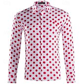 economico camicia da uomo con bottoni-Per uomo Camicia Camicia Estiva Camicia casual Camicia da Spiaggia Camicia con Bottoni Nero Bianco Rosa Rosso Manica Lunga A Pois Bavero Vacanza Ferie Bottonato Abbigliamento Poliestere Moda Casual