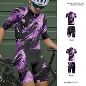 abordables Ensembles de vêtements pour hommes-Homme Maillot et Cuissard Velo Cyclisme Manche Courte VTT Vélo tout terrain Cyclisme sur route Été Printemps Automne Violet Pourpre foncé Graffiti Vélo Fermeture Éclair Frontale Évacuation de la