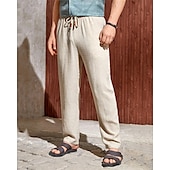 olcso Ünnep-Férfi Vászon nadrág Nadrág Nyári nadrág Strand nadrág Zseb Zsinór Rugalmas derék Sima Mokaszinok Légáteresztő Vakáció Napi Szabadság Hawaii Boho Fekete Fehér