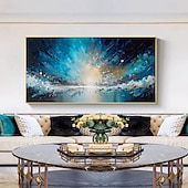 cheap Landscape Paintings-Handmade Oil Painting Canvas Wall Art Decoration Modern Abstract Sunrise Blue Ocean Landscape for Living Room Home Decor Rolled Frameless Unstretched Painting
