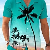 preiswerte Bedruckte Hemden-Sets für Herren-Herren Kokospalme 2St Hemden-Sets Hemd Kurzarm Kurze Hosen Kubanisches Halsband Urlaub Hawaiianisch Party Lässig Täglich 3D-Druck Sommer Rubinrot Grün