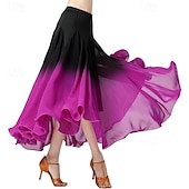 voordelige Ballroom danskleding-vrouwelijke ballroomdans swingrok dansvoorstelling rok gradiëntkleur moderne dans lange rok
