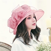 economico Cappelli per feste-cappello da chiesa da donna Kentucky Derby con tesa larga, cappello da sposa con fiori e foglie