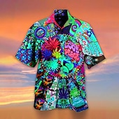 voordelige Vogels &amp; Dieren-Voor heren Kleurrijk Paddenstoel Tropische planten Overhemd Hawaiiaans overhemd Kampshirt Korte mouw Overhemd Strijkijzer Ontwerper Strandstijl Feestdagen Lichtgroen blauw Paars 3D-afdrukken S M L