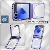 cheap Samsung Cases-Phone Case For Samsung Galaxy Z Flip 7 Z Flip 6 Z Flip 5 Back Cover Magnetic Support Wireless Charging Shockproof Retro Plating PC