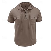 cheap Men&#039;s Casual T-shirts-Men&#039;s T Shirt Henley Shirt Tee Short Sleeve Shirt Short Sleeve Hooded Henley Summer Spring Color Block Fashion Designer Basic Drawstring Vacation Street Going out Black Khaki Light Grey Top Tee for