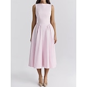 cheap Dresses-Retro Vintage 1950s Midi Dress Flare Dress Spaghetti Strap Corset Solid Color A-Line Slash Neck Women&#039;s Masquerade Wedding Vacation Tea Party Adults&#039; Dress