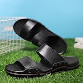 cheap Dress Sandals-&quot;Men&#039;s Black and Yellow Slide Sandals with Wide Straps, Casual Style for Outdoor and Beach Wear