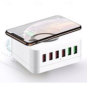 baratos Computador e Escritório-Estação de carregamento USB de 72 W com carregador sem fio de 15 W 6 em 1, várias portas USB, carregador de mesa para iPhone, iPad, Macbook, laptop, Samsung e dispositivos Android