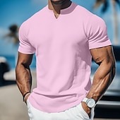 economico magliette di base-Per uomo Maglietta Manica Corta Scollo a V Estate Semplice Moda Classico Confortevole Scollo a V Casuale Sportivo Ferie Blu chiaro Marrone Scuro Nero Maglietta Top per Uomo