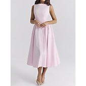 cheap Dresses-Retro Vintage 1950s Midi Dress Flare Dress Spaghetti Strap Corset Solid Color A-Line Slash Neck Women&#039;s Masquerade Wedding Vacation Tea Party Adults&#039; Dress