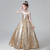 levne Párty šaty-Děti Dívčí Šaty na párty Pevná barva Bez rukávů Výkon Narozeniny Flitry Elegantní Krásná Polyester Maxi Šaty na párty Swingové šaty Áčkové šaty Léto 4-12 let Světlá růžová Vodní modrá Zlatá