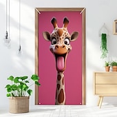 tanie Okładki drzwi-Zabawne Zwierzęta Dekoracje Drzwi Pokrycia Drzwi Giraffe Gobelin Zasłona Drzwi Dekoracja Tło Wewnątrz/Zewnątrz Baner Drzwi dla Domku Wiejskiego
