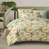 billiga 100% bomull-Blommig Duvet Överdrag Fullstor Sängset Sängset Täcke Överdrag Mjuk Lätt Komforter Överdrag med 2 Kuddöverdrag för Sommar Vår