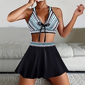 abordables Maillots une pièce et tankinis-Femme Tankini Maillot De Bain Deux Pièces Dos Nu Maillots de Bain Mosaïque Maillots de Bain Noir Jaune Respirable Séchage rapide Poids Léger Sans Manches - Natation Surf Plage Eté Printemps