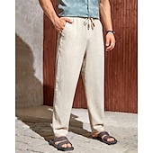 olcso Ünnep-Férfi Vászon nadrág Nadrág Nyári nadrág Strand nadrág Zseb Zsinór Rugalmas derék Sima Mokaszinok Légáteresztő Vakáció Napi Szabadság Hawaii Boho Fekete Fehér
