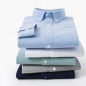 voordelige Overhemden met knopen voor heren-Voor heren Overhemd Overhemd met knopen Effen Kleur Bruiloft Feest Wit Rood Marineblauw blauw Lange mouw Revers Lente Herfst Kleding Knop