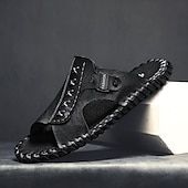abordables Sandalias casuales-Sandalias casuales marrones para hombre con tira de cuero y elegantes detalles de costura: cómodas para usar a diario, en la playa y para salidas relajadas