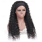baratos Perucas capless de cabelo natural-Peruca de cabelo humano com faixa de cabeça de cor natural, peruca de cabelo humano com ondas profundas, densidade de 150%