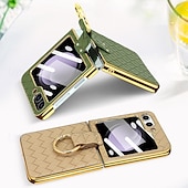 cheap Samsung Cases-Phone Case For Samsung Galaxy Z Flip 6 Z Flip 5 Z Flip 4 Z Flip 3 Back Cover Ring Buckle Shockproof Retro PU Leather