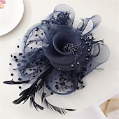 abordables Tocados-Tocados para mujer, sombrero para fiesta de té, diadema con flores, cóctel, malla, plumas, pinza para el pelo, sombrero Derby de Kentucky, boda