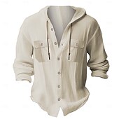 economico Vacanza-Per uomo Camicia Camicia in cotone bianco Maglietta informale Camicia con bottoni Camicia di cotone Liscio Da mare Strada Nero Bianco Blu marino scuro Blu Manica lunga Con cappuccio Primavera