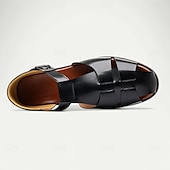 ieftine sandală de rochie-Sandale pentru bărbați din piele artificială maro, cu vârf deschis, cu curea cu cataramă reglabilă, stil casual pentru purtarea de zi cu zi