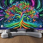Недорогие Черные гобелены-Чёрный свет Гобелен Сияющий в Темноте Сияющая Вечеринка УФ Реактивный Триповый Туманный Древо Жизни Пейзаж Природы Висячий Гобелен Настенное Искусство Мурал для Гостиной Спальни